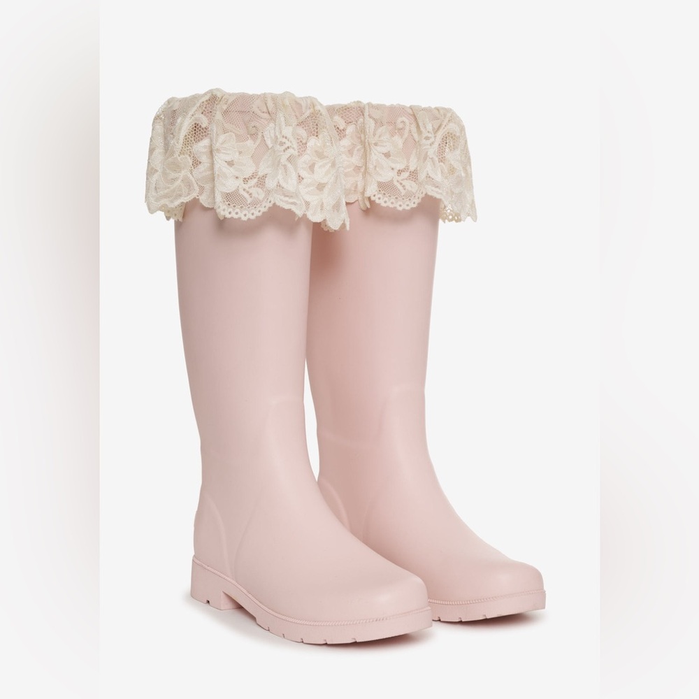 For Love & Lemons Brigitta Rainboot in Light Pink Lace Trim Size 39 $198 MSRP
